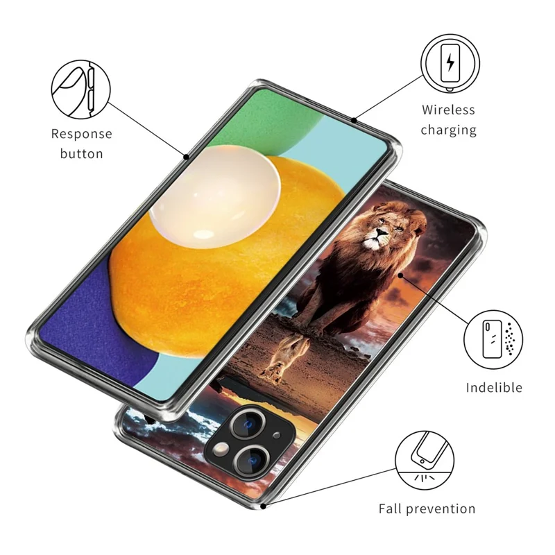 غطاء هاتف مرن من مادة TPU لهاتف iPhone 15 مزود بنمط طباعة IMD - أسد