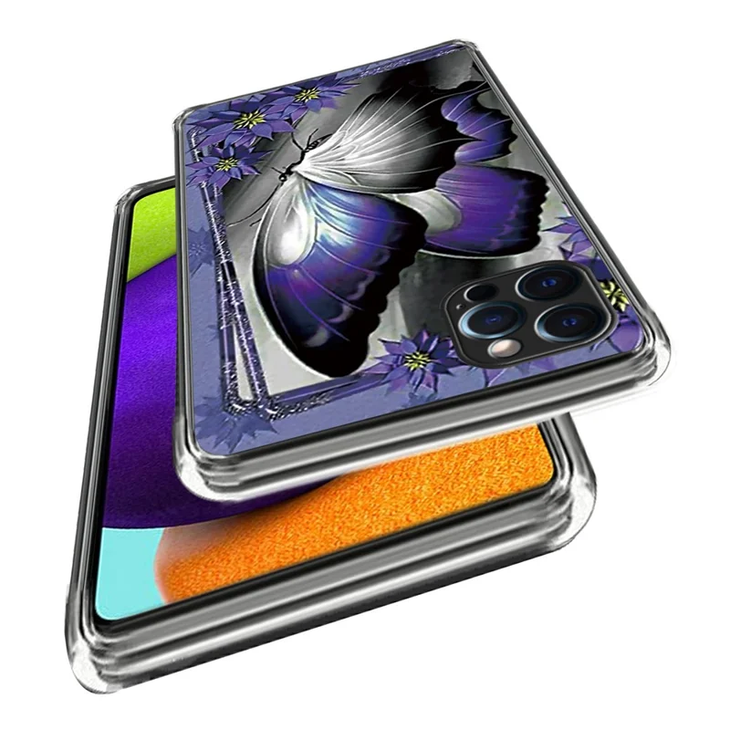 For iPhone 15 Pro Max Pattern Printing TPU Case Slim Phone Back Cover - Purple Butterfly