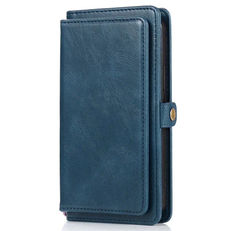 For iPhone 15 Pro Max Cell Phone Case with Strap Detachable 2-in-1 Wallet TPU+PU Cover  - Blue