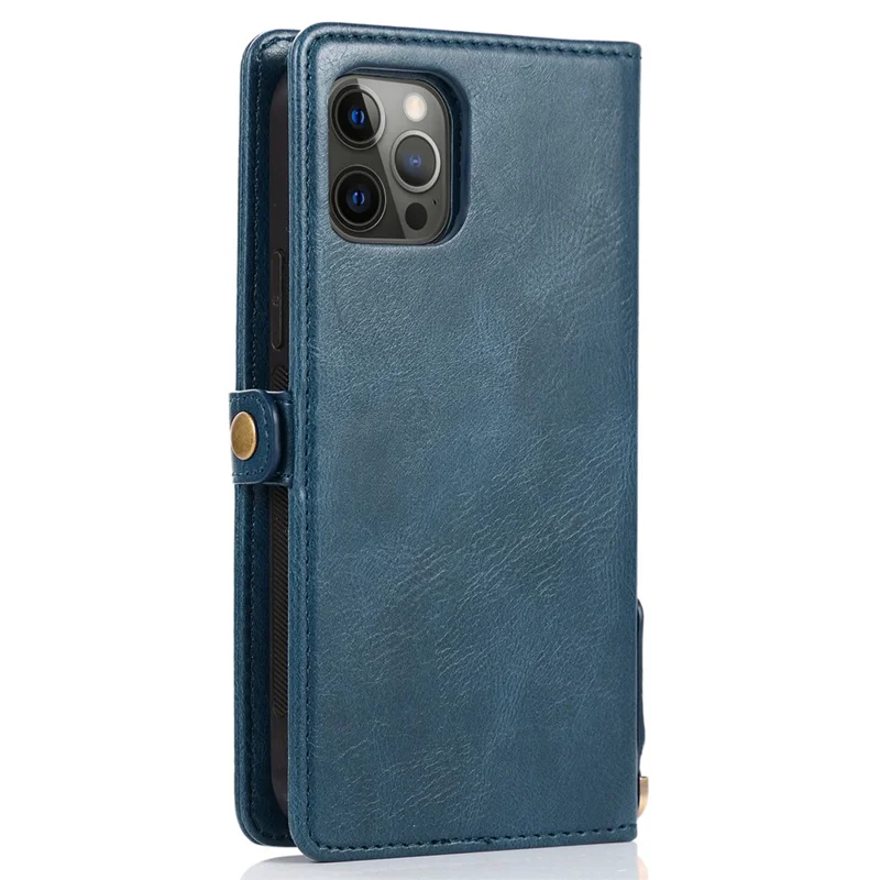 For iPhone 15 Pro Case Detachable 2-in-1 Wallet Anti-drop Phone Cover with Strap - Blue