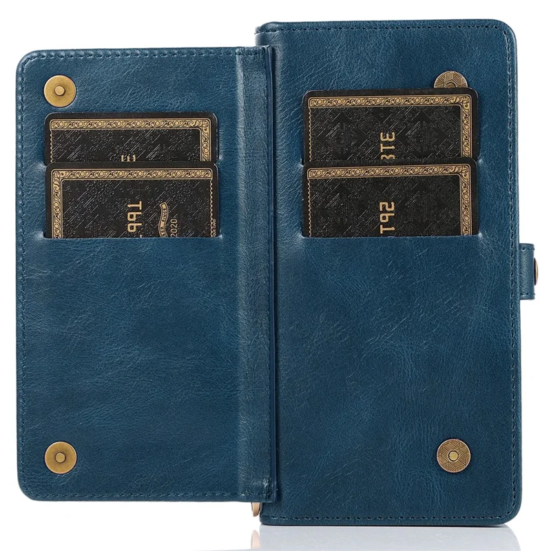 For iPhone 15 Pro Case Detachable 2-in-1 Wallet Anti-drop Phone Cover with Strap - Blue