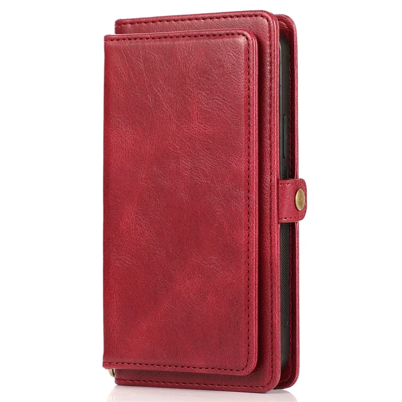 For iPhone 15 Pro Case Detachable 2-in-1 Wallet Anti-drop Phone Cover with Strap - Red