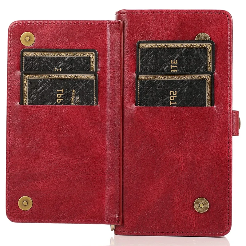 For iPhone 15 Pro Case Detachable 2-in-1 Wallet Anti-drop Phone Cover with Strap - Red