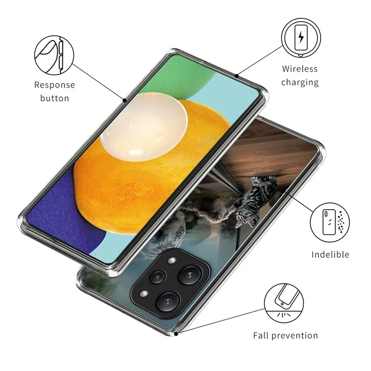 Para Xiaomi Redmi 12 5G (Global) / Poco M6 Pro 5G TPU Phone Case Padrão de Impressão Capa Traseira - Gato Espelho