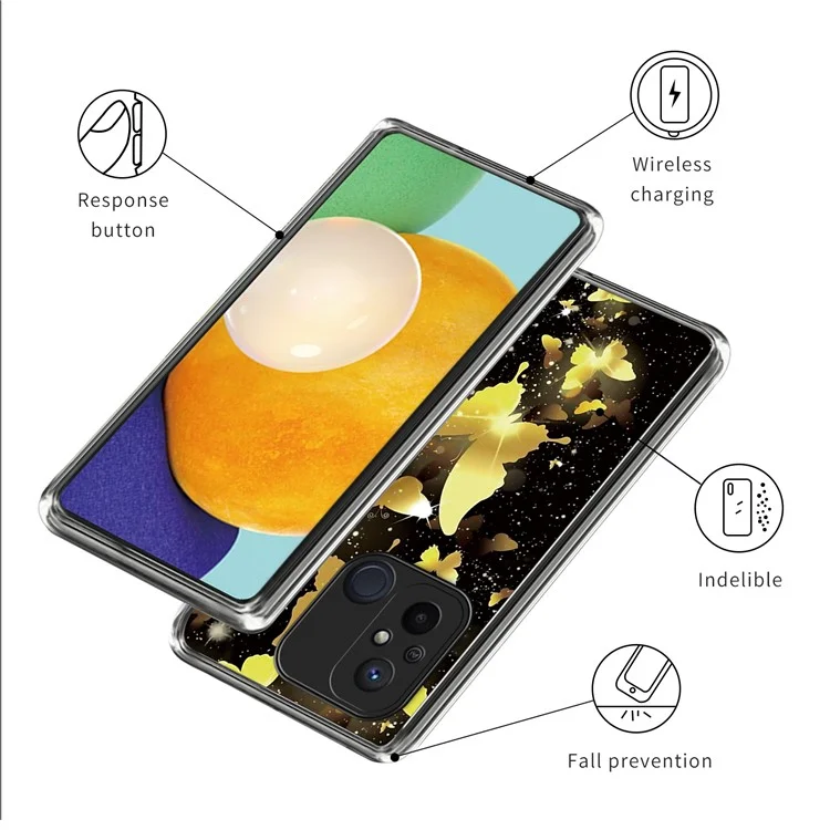 For Xiaomi Redmi 12C 4G Phone Case Soft TPU Cover IMD Pattern Printing - Gold Butterflies