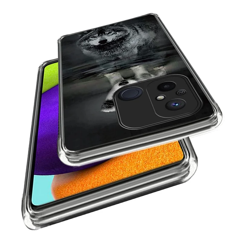 For Xiaomi Redmi 12C 4G Phone Case Soft TPU Cover IMD Pattern Printing - Dog and Wolf