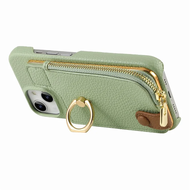 Y3 Per Iphone 13 Wallet Case Ring Kickstand Copertura Della Borsa Con Cerniera - Menta Verde