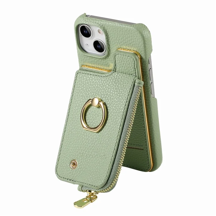 Y3 Per Iphone 13 Wallet Case Ring Kickstand Copertura Della Borsa Con Cerniera - Menta Verde