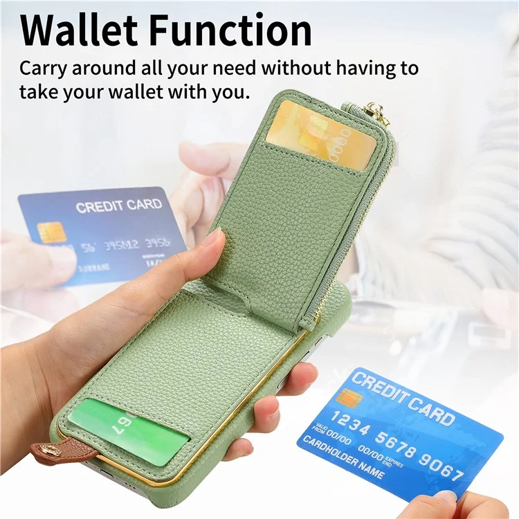 Y3 Per Iphone 13 Wallet Case Ring Kickstand Copertura Della Borsa Con Cerniera - Menta Verde