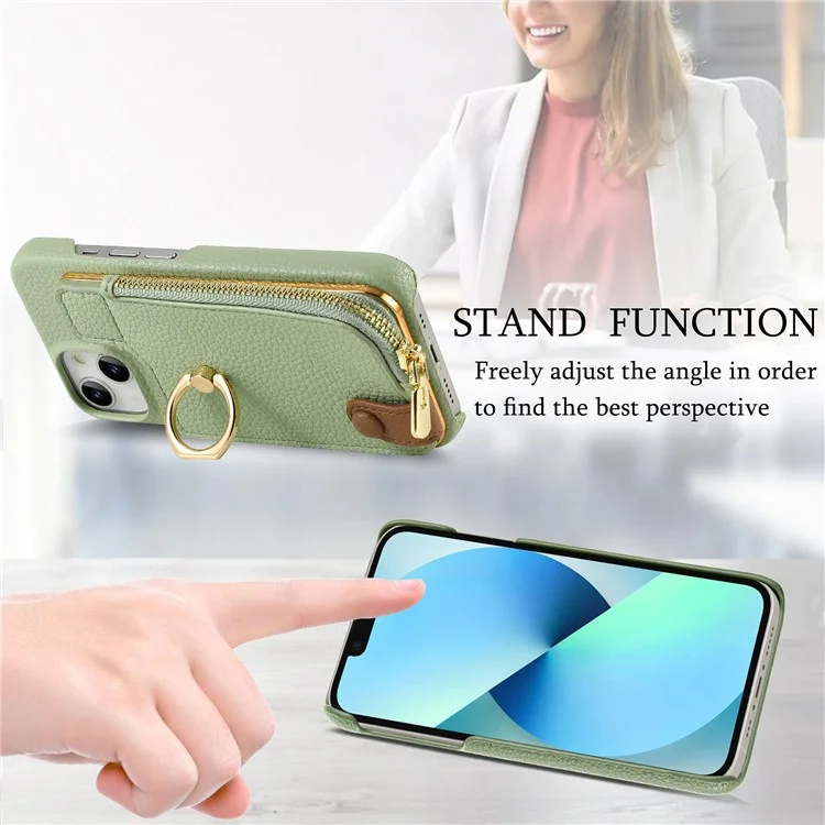 Y3 Per Iphone 13 Wallet Case Ring Kickstand Copertura Della Borsa Con Cerniera - Menta Verde