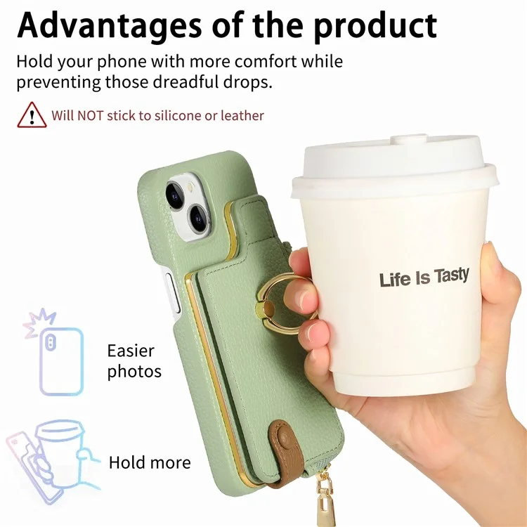 Y3 Per Iphone 13 Wallet Case Ring Kickstand Copertura Della Borsa Con Cerniera - Menta Verde