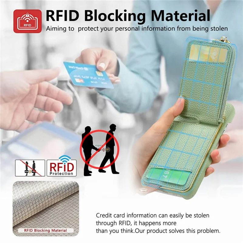 Y3 for iPhone 11 Phone Case Wallet Pouch with Card Slots Ring Holder - Mint Green