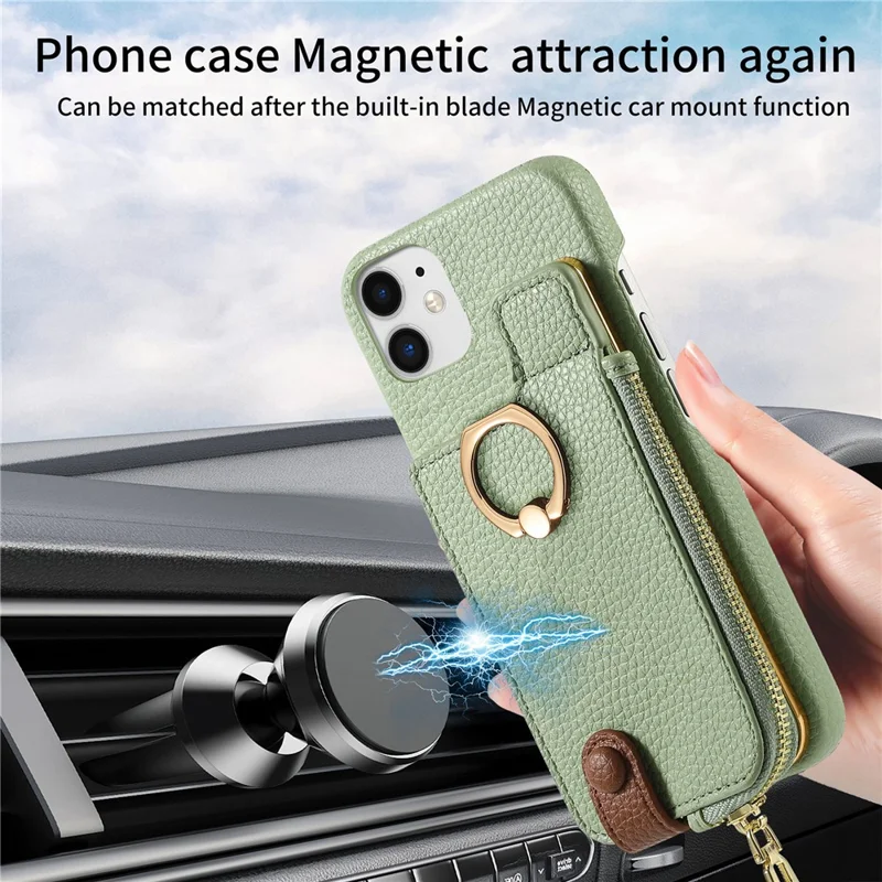 Y3 for iPhone 11 Phone Case Wallet Pouch with Card Slots Ring Holder - Mint Green