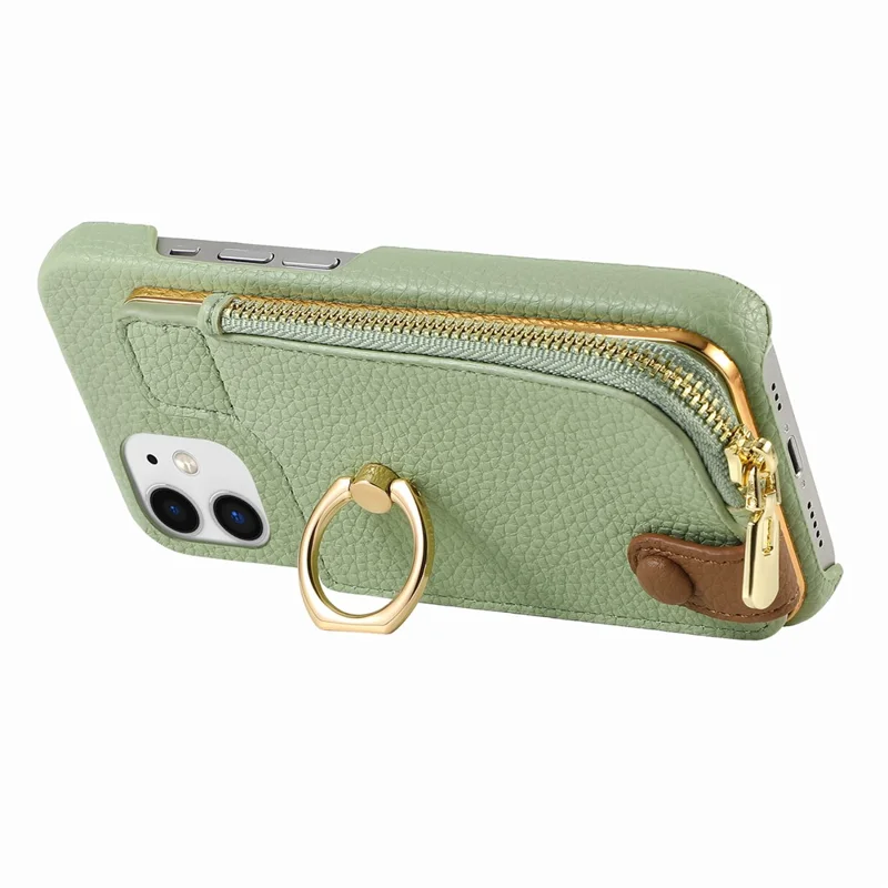 Y3 for iPhone 11 Phone Case Wallet Pouch with Card Slots Ring Holder - Mint Green