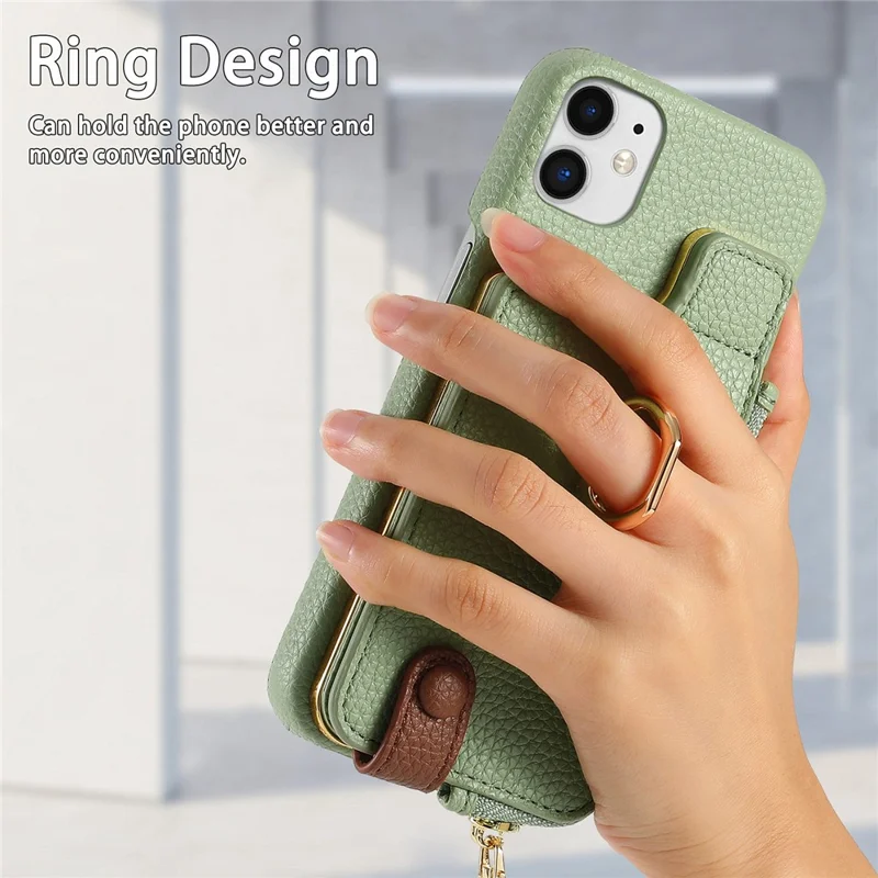 Y3 for iPhone 11 Phone Case Wallet Pouch with Card Slots Ring Holder - Mint Green