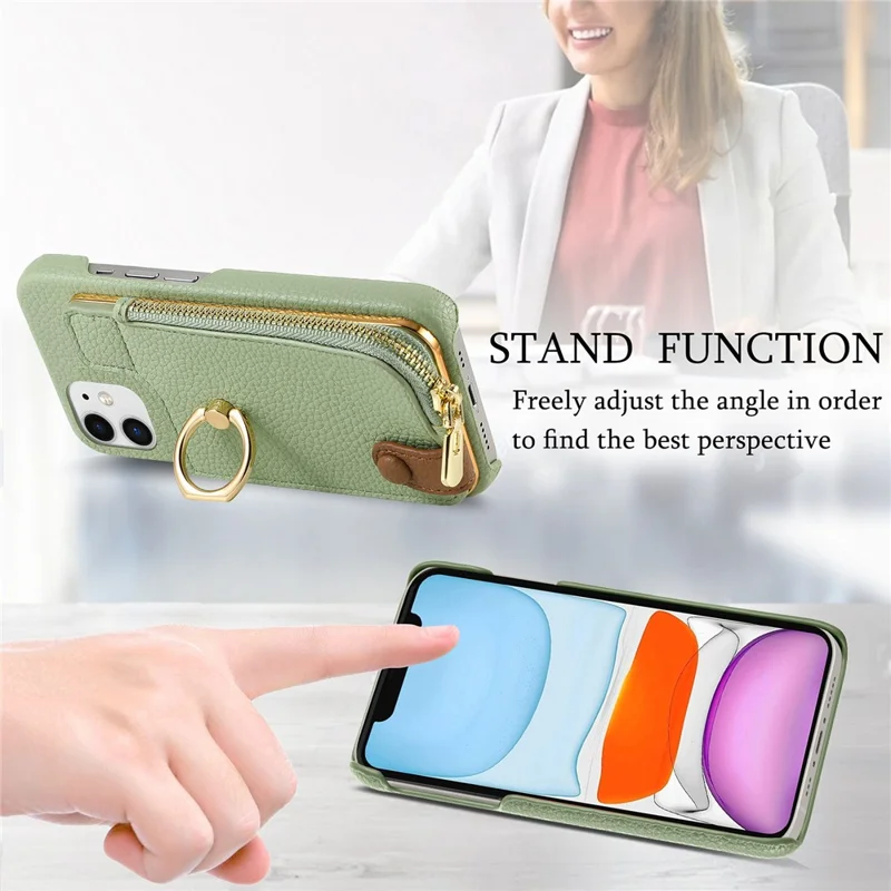 Y3 for iPhone 11 Phone Case Wallet Pouch with Card Slots Ring Holder - Mint Green