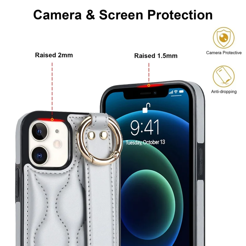 For iPhone 12 mini Case Wave Pattern PU+TPU Kickstand Phone Cover - Silver
