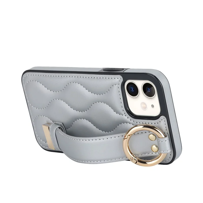 For iPhone 12 mini Case Wave Pattern PU+TPU Kickstand Phone Cover - Silver