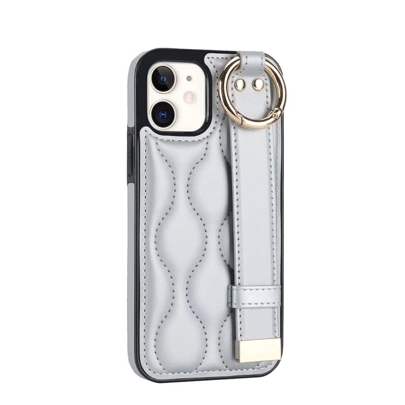 For iPhone 12 mini Case Wave Pattern PU+TPU Kickstand Phone Cover - Silver
