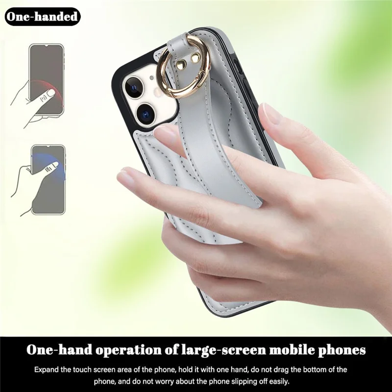 For iPhone 12 mini Case Wave Pattern PU+TPU Kickstand Phone Cover - Silver