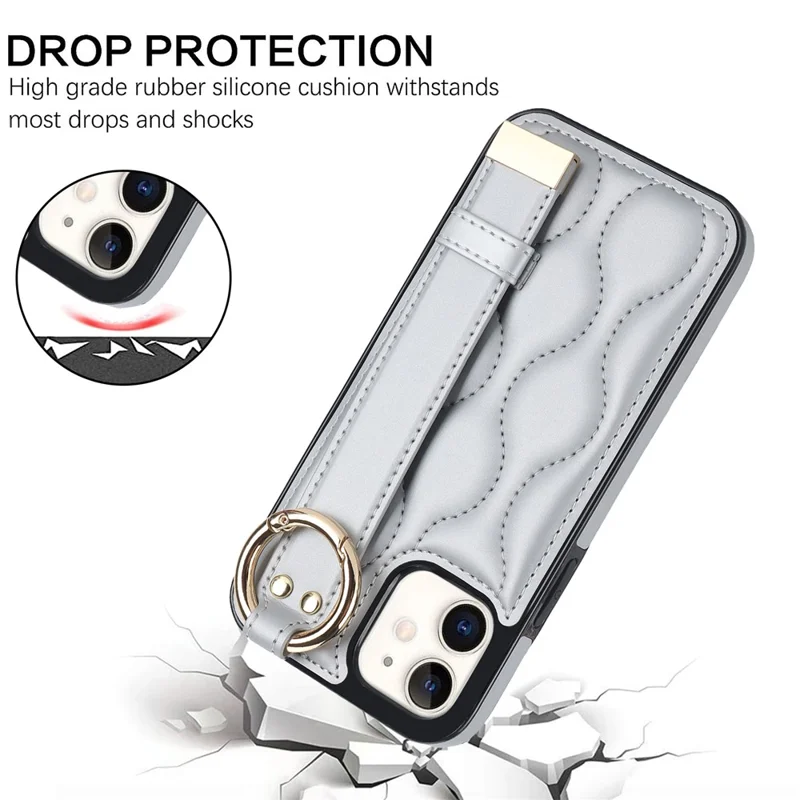 For iPhone 12 mini Case Wave Pattern PU+TPU Kickstand Phone Cover - Silver