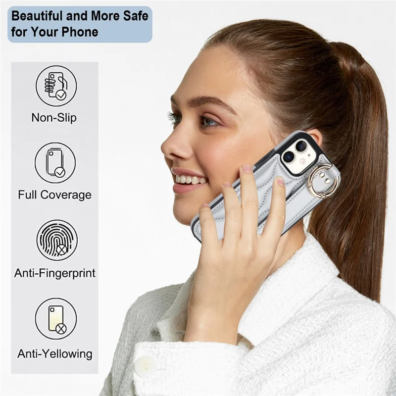 For iPhone 12 mini Case Wave Pattern PU+TPU Kickstand Phone Cover - Silver