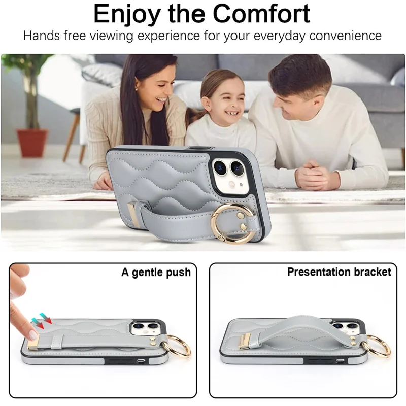 For iPhone 12 mini Case Wave Pattern PU+TPU Kickstand Phone Cover - Silver
