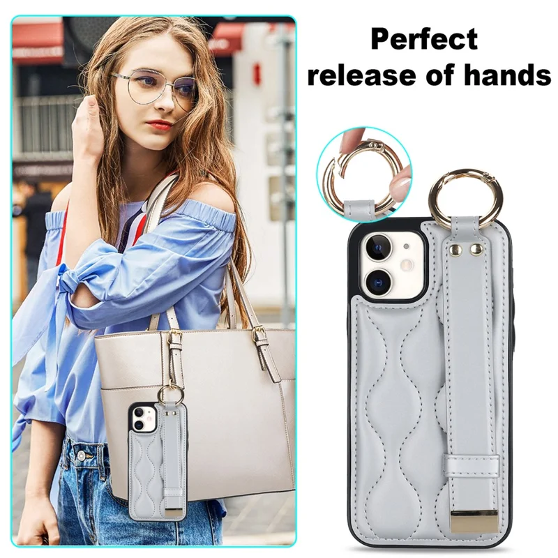 For iPhone 12 mini Case Wave Pattern PU+TPU Kickstand Phone Cover - Silver