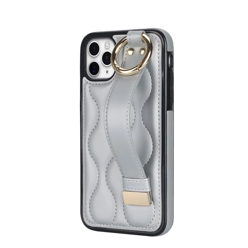 For iPhone 11 Pro Wave Pattern Cell Phone Case PU+TPU Wristband Cover - Silver