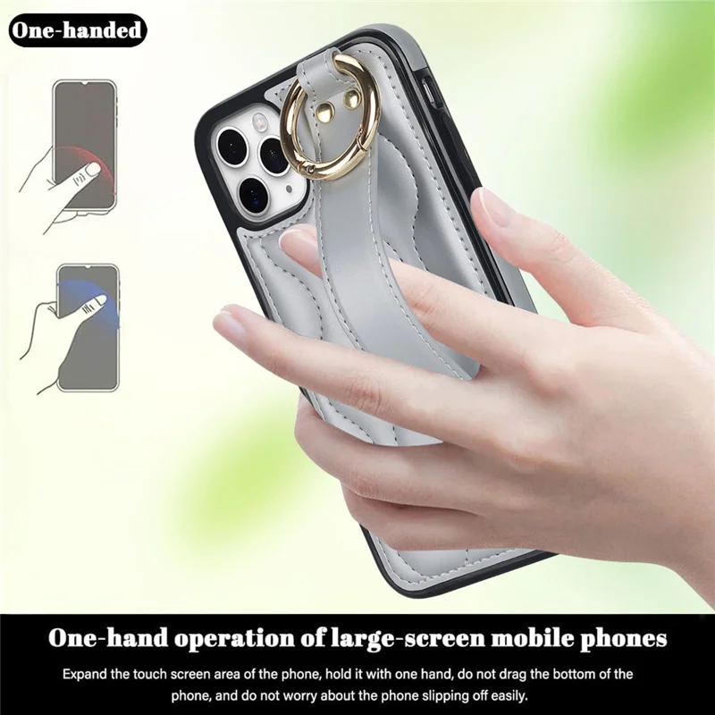 For iPhone 11 Pro Wave Pattern Cell Phone Case PU+TPU Wristband Cover - Silver