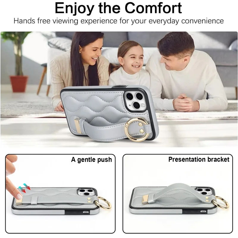 For iPhone 11 Pro Wave Pattern Cell Phone Case PU+TPU Wristband Cover - Silver