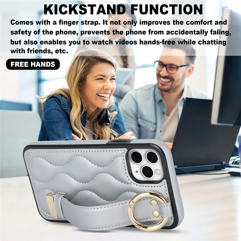 For iPhone 11 Pro Wave Pattern Cell Phone Case PU+TPU Wristband Cover - Silver