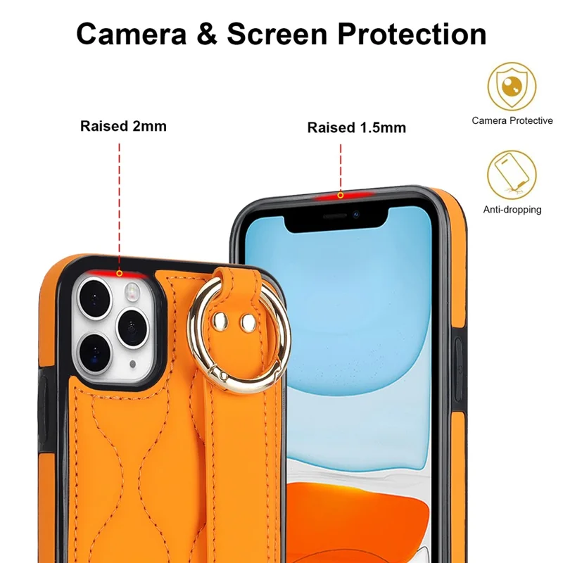 For iPhone 11 Pro Wave Pattern Cell Phone Case PU+TPU Wristband Cover - Orange
