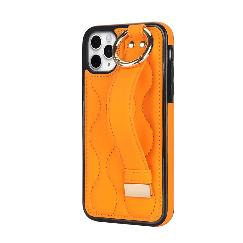 For iPhone 11 Pro Wave Pattern Cell Phone Case PU+TPU Wristband Cover - Orange