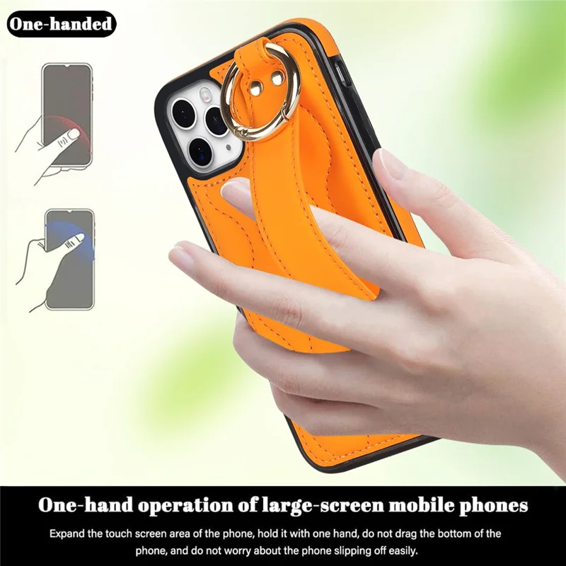 For iPhone 11 Pro Wave Pattern Cell Phone Case PU+TPU Wristband Cover - Orange