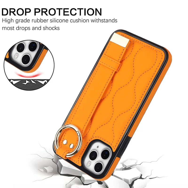 For iPhone 11 Pro Wave Pattern Cell Phone Case PU+TPU Wristband Cover - Orange