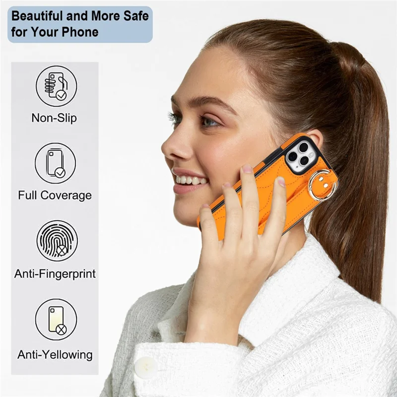 For iPhone 11 Pro Wave Pattern Cell Phone Case PU+TPU Wristband Cover - Orange