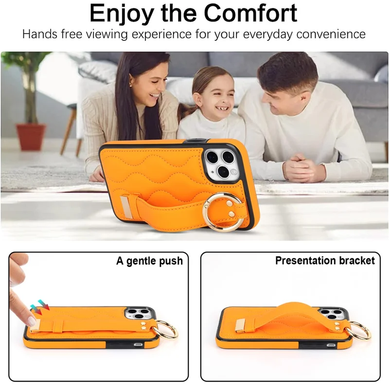 For iPhone 11 Pro Wave Pattern Cell Phone Case PU+TPU Wristband Cover - Orange