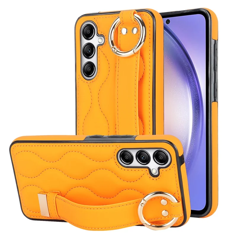 For Samsung Galaxy S24+ Cell Phone Case PU Leather+TPU Cover with Wristband - Orange