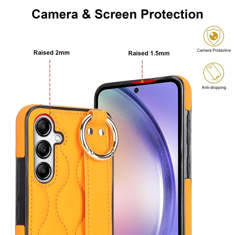 For Samsung Galaxy S24+ Cell Phone Case PU Leather+TPU Cover with Wristband - Orange