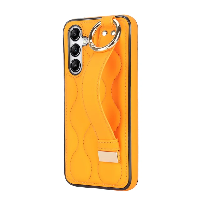 For Samsung Galaxy S24+ Cell Phone Case PU Leather+TPU Cover with Wristband - Orange