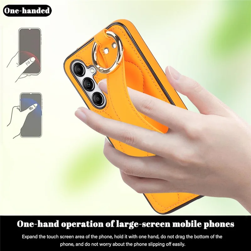 For Samsung Galaxy S24+ Cell Phone Case PU Leather+TPU Cover with Wristband - Orange