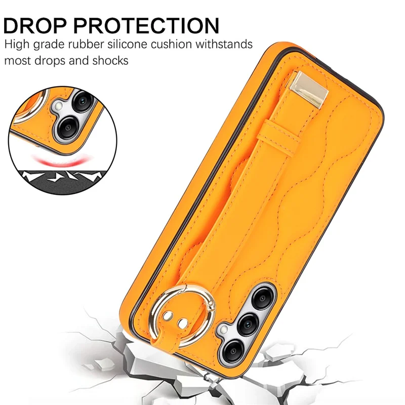 For Samsung Galaxy S24+ Cell Phone Case PU Leather+TPU Cover with Wristband - Orange