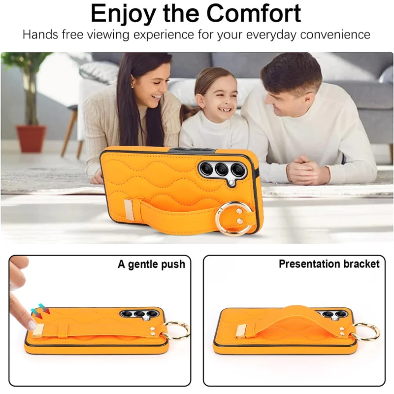 For Samsung Galaxy S24+ Cell Phone Case PU Leather+TPU Cover with Wristband - Orange
