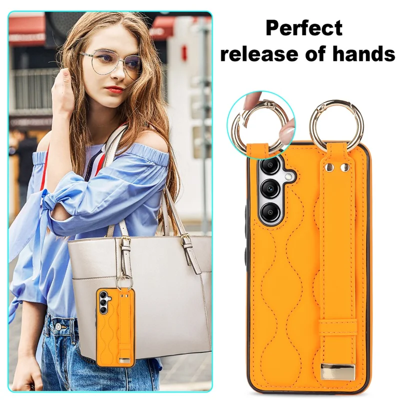 For Samsung Galaxy S24+ Cell Phone Case PU Leather+TPU Cover with Wristband - Orange