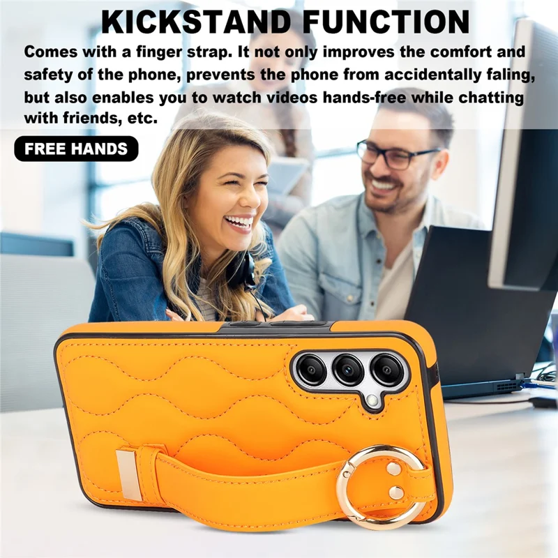 For Samsung Galaxy S24+ Cell Phone Case PU Leather+TPU Cover with Wristband - Orange