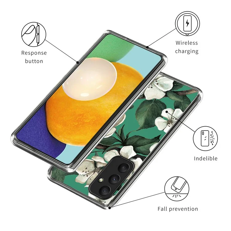 Pour Samsung Galaxy A55 5G Pattern Print TPU Case Mobile Phone Cover - Fleurs Blanches