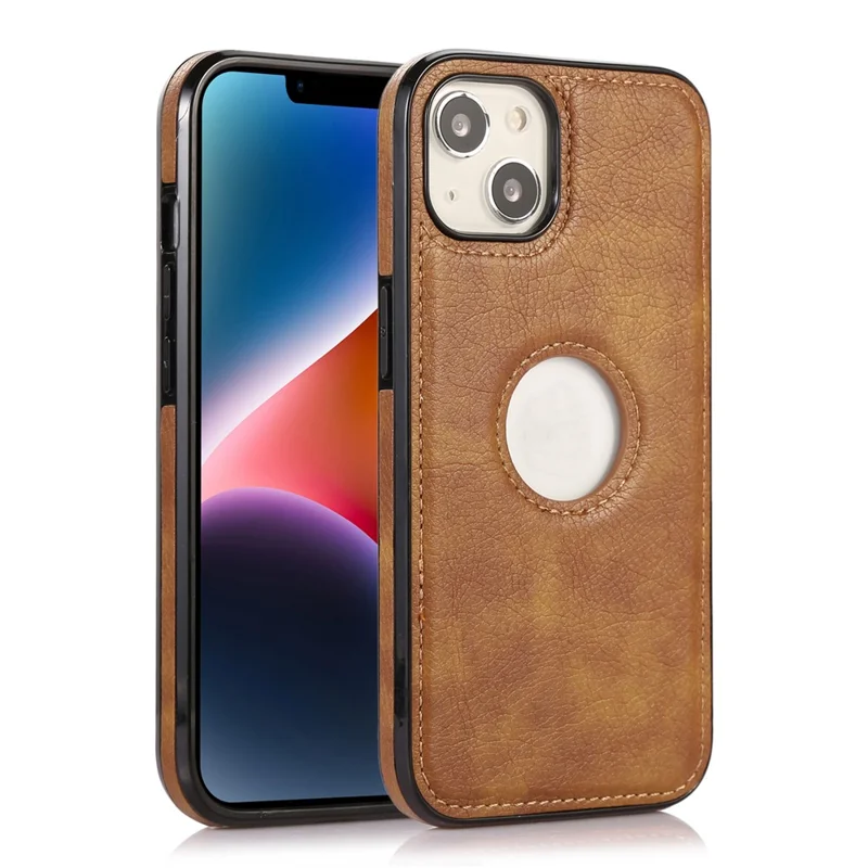 For iPhone 13 6.1 inch Cell Phone Case Logo View Design TPU+PU Leather Shockproof Back Cover - Brown