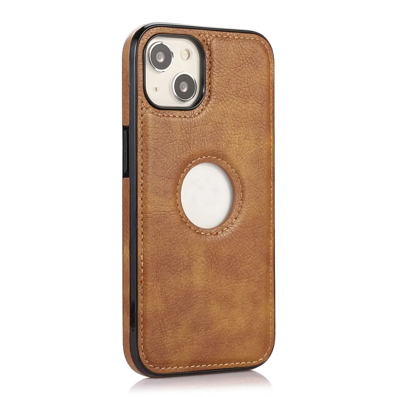 For iPhone 13 6.1 inch Cell Phone Case Logo View Design TPU+PU Leather Shockproof Back Cover - Brown