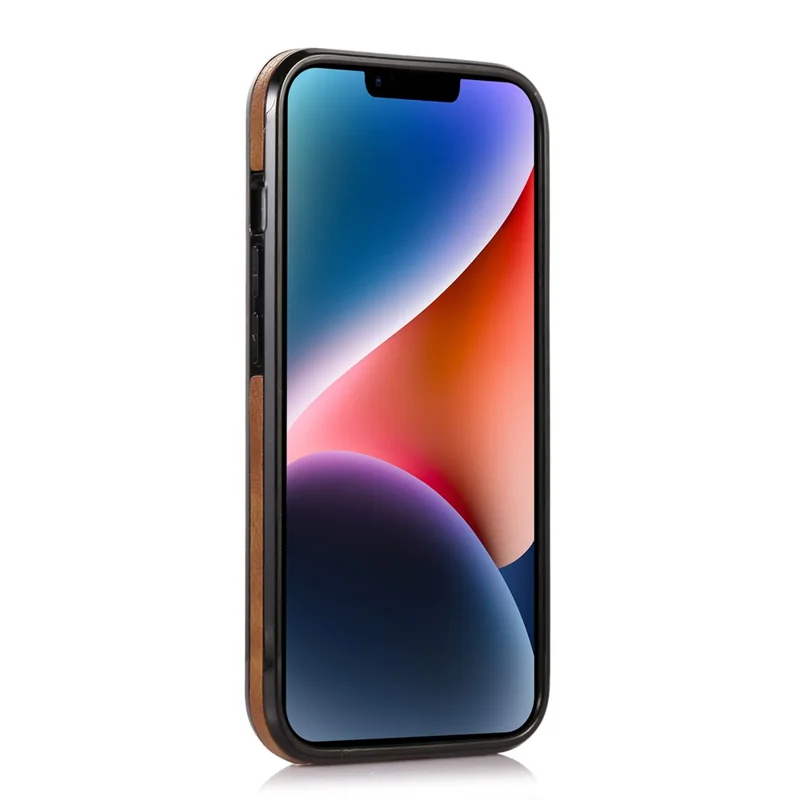 For iPhone 13 6.1 inch Cell Phone Case Logo View Design TPU+PU Leather Shockproof Back Cover - Brown